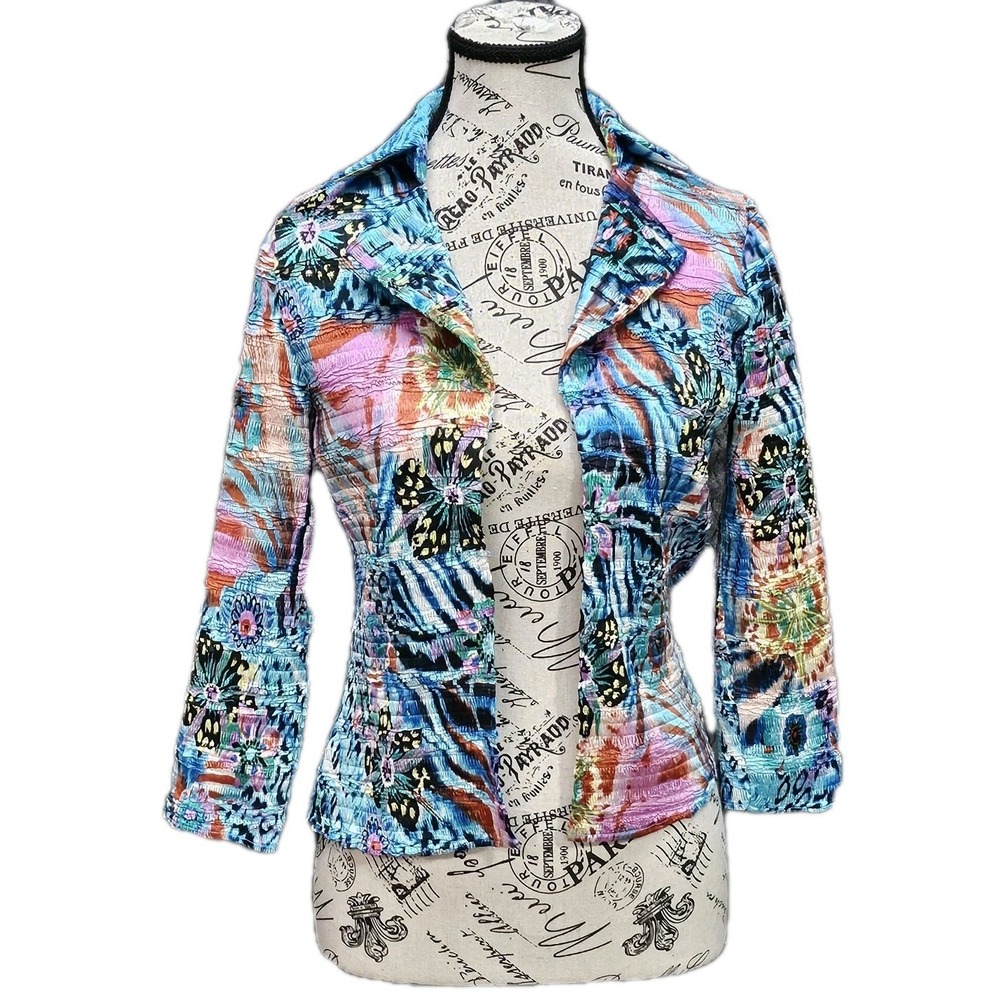 Alberto Makali Top Womens S Abstract Floral Sequin Y2K Blazer Art Maximalist